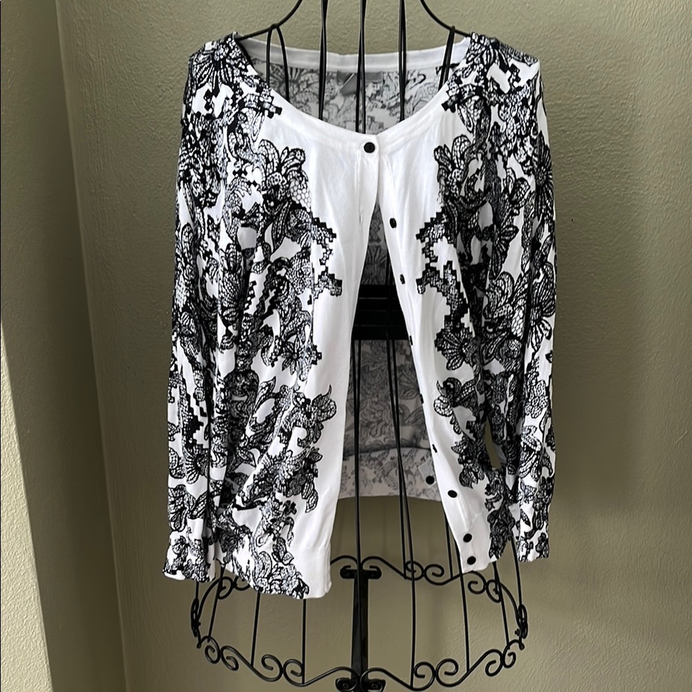 H&M Black and White Floral Cardigan